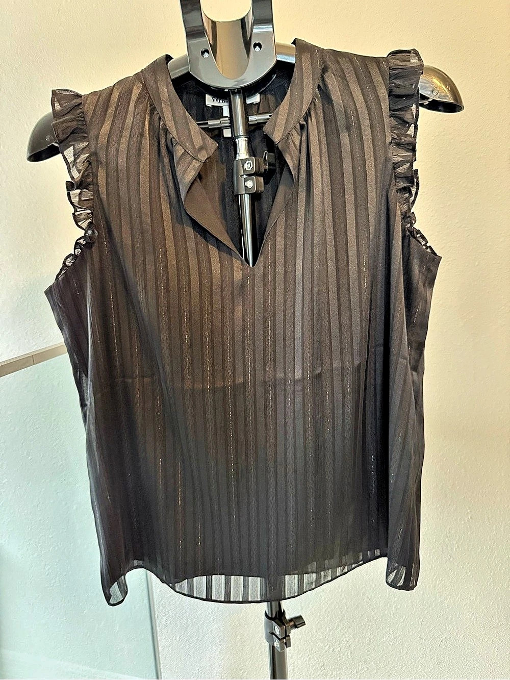 WHBM Outlet Striped Ruffle Blouse